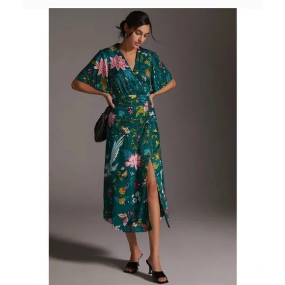 Anthropologie Dresses & Skirts - Anthropologie Maeve Buttonfront Shirt Dress size 8 green floral dress